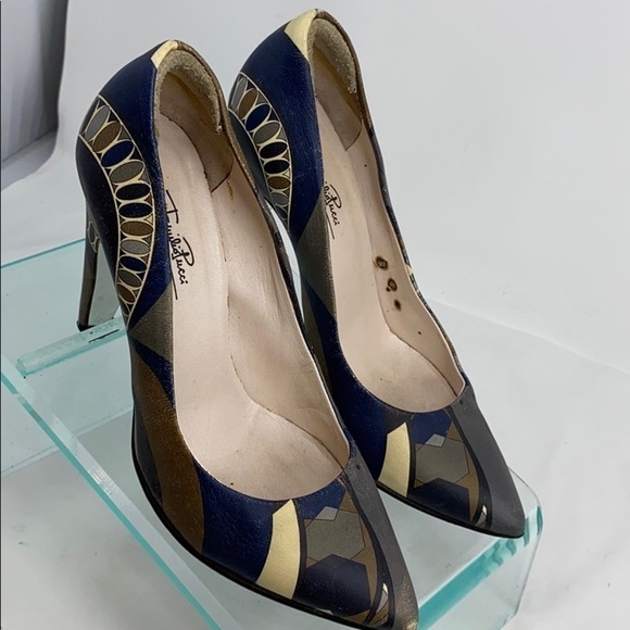 Emilio Pucci Sz 35 Signature Painted Leather Heels - Picture 4 of 12